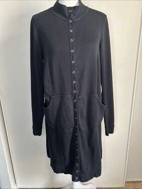 Black Long Sleeve Button-Front Dress with Pockets